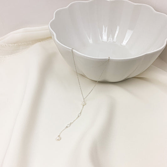 Crystal Lariat Y Necklace Austrian Jewelry Freshwater Pearl Gold Jewellery Silver Handmade Wedding Present Mother of the Bride Gift Idea