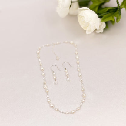 Bridal Jewellery Sets Austrian Crystal Beaded Necklace Freshwater Pearl Drop Dangle Earrings Gold Fill Wedding Gift Bride Sterling Silver