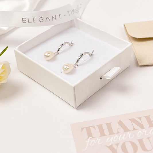 Pearl Teardrop Hoop Earrings Drop Dangle Gift Austrian Crystal Wedding Present for Mother of the Bride Jewelry Daughter in Law Bridal Shower