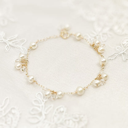 Bride Charm Bracelet Freshwater Pearl Bridal Jewellery Austrian Crystal Wedding Present Handmade  Gift Gold Fill Sterling Silver