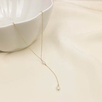 Lariat Y Necklace Freshwater Pearl Jewelry Gold Dainty Silver Jewellery Birthday Gift Idea For Women Anniversary Present Loved One Wife Girl