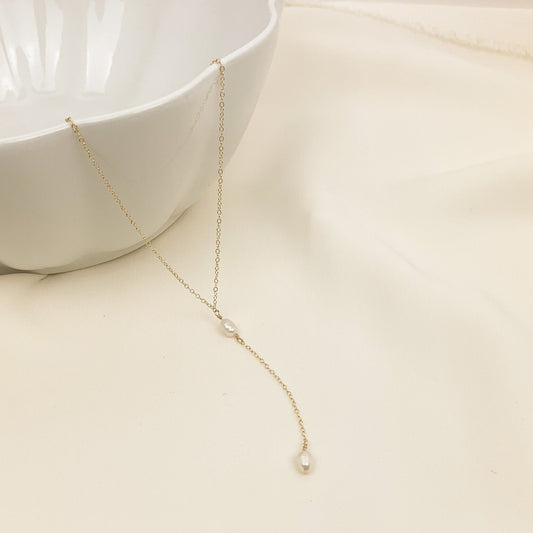 Lariat Y Necklace Freshwater Pearl Jewelry Gold Dainty Silver Jewellery Birthday Gift Idea For Women Anniversary Present Loved One Wife Girl