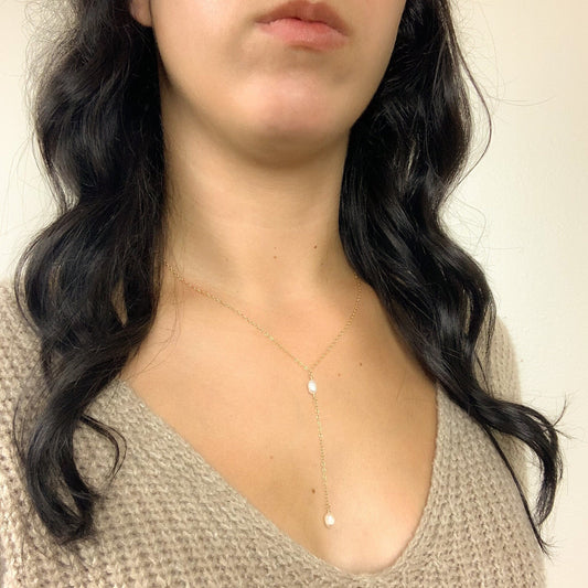 Lariat Y Necklace Freshwater Pearl Jewelry Gold Dainty Silver Jewellery Birthday Gift Idea For Women Anniversary Present Loved One Wife Girl