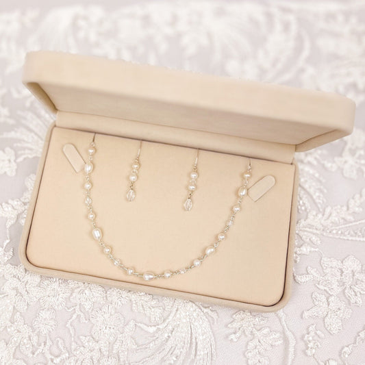 Bridal Jewellery Sets Austrian Crystal Beaded Necklace Freshwater Pearl Drop Dangle Earrings Gold Fill Wedding Gift Bride Sterling Silver