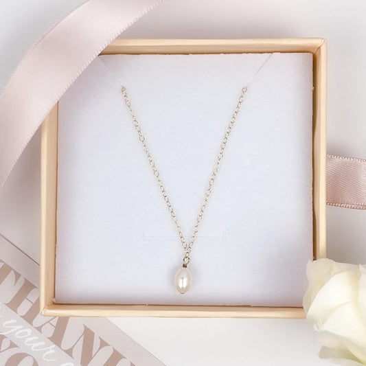 Natural Freshwater Pearl Pendant Necklace Minimalist Gold Jewelry Silver Jewellery Gift Idea for Maid of Honor Proposal Bachelorette Present
