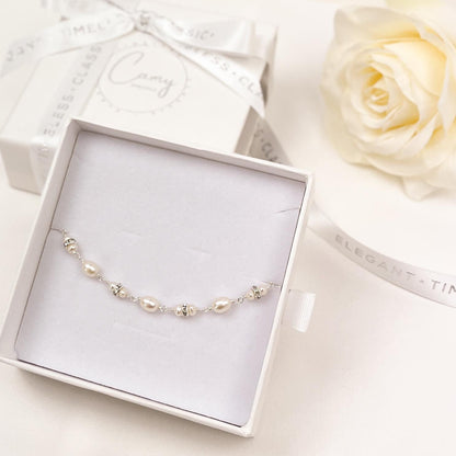 Freshwater Pearl Bracelet Genuine Austrian Crystal Handmade Jewellery 14k Gold Silver Anniversary Gift for Wife Birthday Present Idea Women