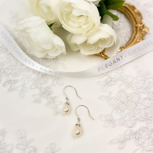 Freshwater Pearl Earrings Rondelle Austrian Crystal Drop Dangle Bridal Jewelry Wedding Gift Mother of the Bride or Groom Idea for Heirloom
