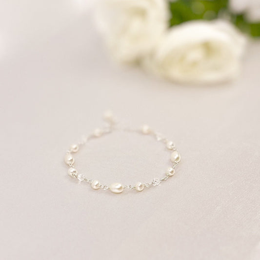 Freshwater Pearl Beaded Bracelet Austrian Crystal Gold Fill Bridal Jewelry Sterling Silver Wedding Present Idea For Gift Bride Heirloom