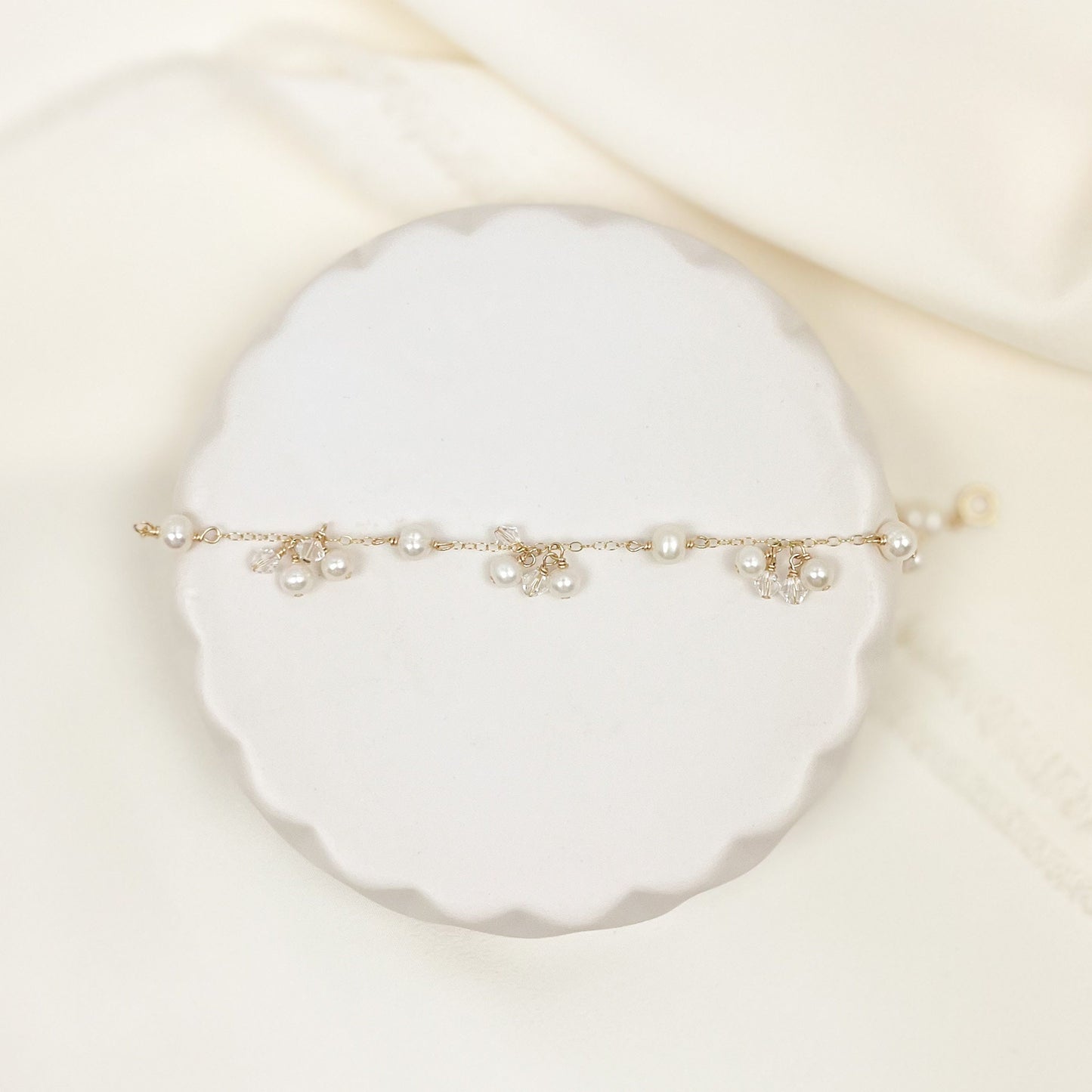 Charm Bracelet Austrian Crystal Freshwater Pearl Station Bracelet Gold Silver Anniversary Gift Idea for Wife Girlfriend Present Woman Girl