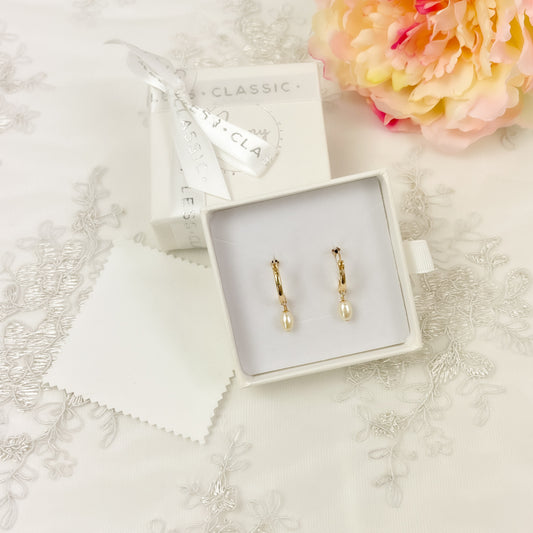 Elegent Dainty Gold Silver Hoop Earrings Real Freshwater Pearl for Women Jewelry Anniversary Gift Graduation Present from Mother to Daughter