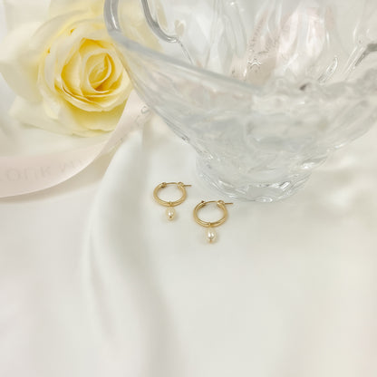 Elegent Dainty Gold Silver Hoop Earrings Real Freshwater Pearl for Women Jewelry Anniversary Gift Graduation Present from Mother to Daughter