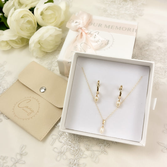 Jewelry Set Wedding Gold Silver Earrings Bridal Pearl Pendant Gift Idea for Bridesmaid Proposal Maid of Honor Present Bachelorette Memento