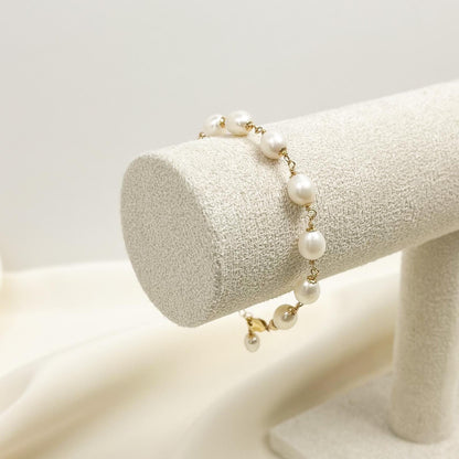 Freshwater Pearl Beaded Bracelet Wedding Jewelry Gold Silver Jewellery Mother of Bride Gift Bridesmaid Proposal Present Bridal Idea Women