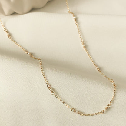 Choker Necklace Freshwater Pearl Satellite Chain Gold Jewellery Silver Handmade Jewelry Birthday Present Idea for Girlfriend Gift Lover Her