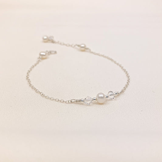 Cluster Bracelet Natural Pearl Austrian Crystal Gold Jewelry Silver Jewellery Gift Idea Anniversary Present Handmade Birthday Women Wife