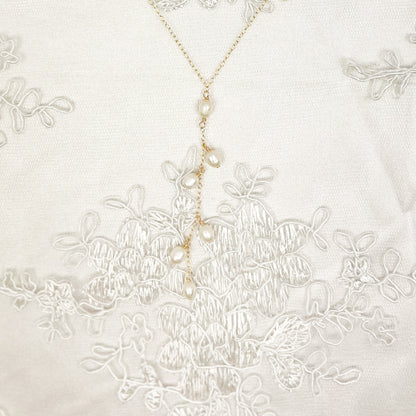 Bridal Lariat Necklace Freshwater Pearl Wedding Jewelry Austrian Crystal Bride Present Gold Fill Sterling Silver  Gift Heirloom
