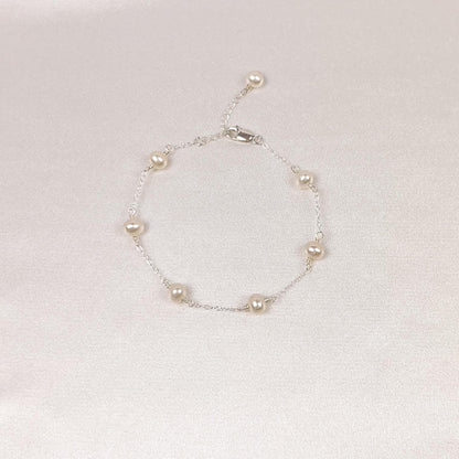 Freshwater Pearl Beaded Bracelet Gold Silver Chain Anniversary Gift for Her Present Idea Wife Women Birthday Christmas Girlfriend Jewelry