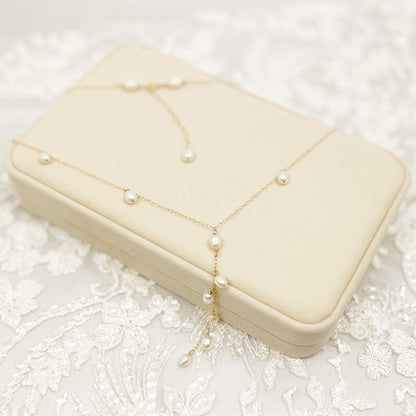 Bridal Lariat Necklace Freshwater Pearl Wedding Jewelry Austrian Crystal Bride Present Gold Fill Sterling Silver  Gift Heirloom