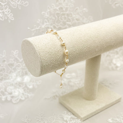 Freshwater Pearl Beaded Bracelet Austrian Crystal Gold Fill Bridal Jewelry Sterling Silver Wedding Present Idea For Gift Bride Heirloom