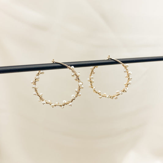 Hoop Earrings Freshwater Pearl Heirloom Jewelry Gold Fill Bridal Jewellery Sterling Silver Wedding Present Bride Gift  Handmade