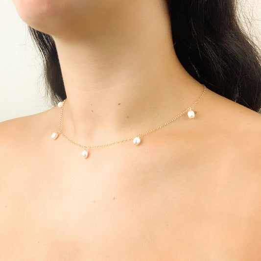 Charm Necklace Freshwater Pearl Station Gold Fill Sterling Silver For Her Jewelry Gift Anniversary Present Idea Loved One Handmade Dainty