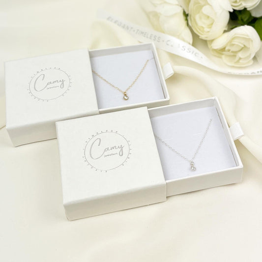 Cubic Zirconia Stone Pendant Necklace Drop Dangle Minimalist Dainty Birthday Present Idea for Girl Graduation Gift Women Handmade Jewellery
