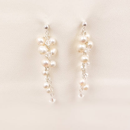 Bridal Earrings Freshwater Pearl Austrian Crystal Wedding Present  Gift Gold Fill Sterling Silver Bride Heirloom Jewellery