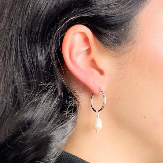 Pearl Teardrop Hoop Earrings Drop Dangle Gift Austrian Crystal Wedding Present for Mother of the Bride Jewelry Daughter in Law Bridal Shower