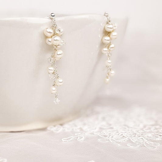 Bridal Earrings Freshwater Pearl Austrian Crystal Wedding Present  Gift Gold Fill Sterling Silver Bride Heirloom Jewellery