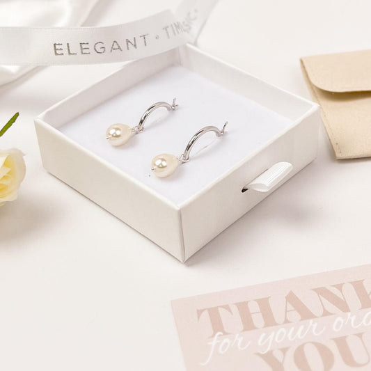 Pearl Teardrop Hoop Earrings Drop Dangle Gift Austrian Crystal Wife Birthday Present Girlfriend Idea Anniversary for Her Handmade Jewelry