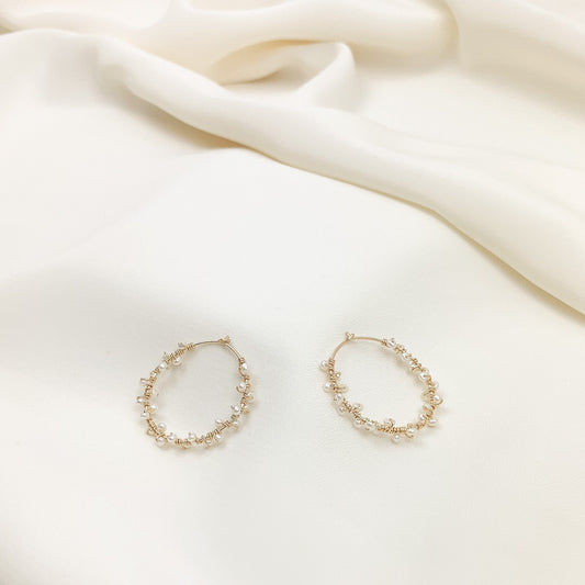 Hoop Earrings Freshwater Pearl Gold Jewelry Silver Jewellery Gift Idea for Anniversary Handmade Dainty Present Wife Girlfriend Loved One Her
