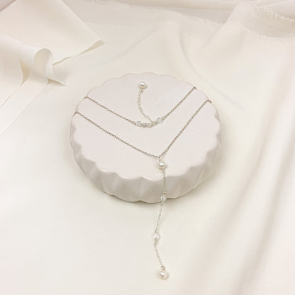 Crystal Lariat Y Necklace Austrian Jewelry Freshwater Pearl Gold Jewellery Silver Handmade Wedding Present Mother of the Bride Gift Idea