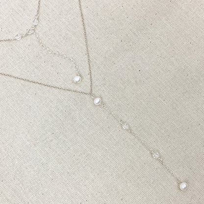 Crystal Lariat Y Necklace Austrian Jewelry Freshwater Pearl Gold Jewellery Silver Handmade Wedding Present Mother of the Bride Gift Idea